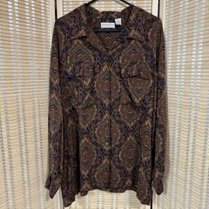 Elisabeth Blouse Women's Size 16 A Liz Claiborne Company Brown Collared ButtonUp
